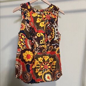 J.CREW Darwin Ratti 100% Silk Blouse Twill Cami Top Ruffle Shirt Floral Size 8T